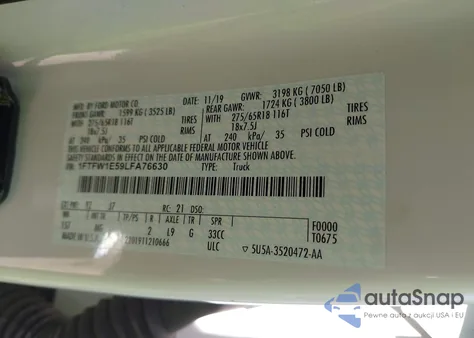 2020 Ford F-150 Xlt из США, поврежденный, VIN 1FTFW1E59LFA76630